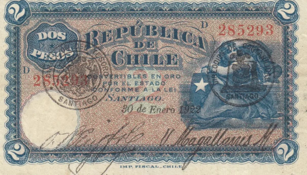 2 pesos 1922 from Chile, P-58