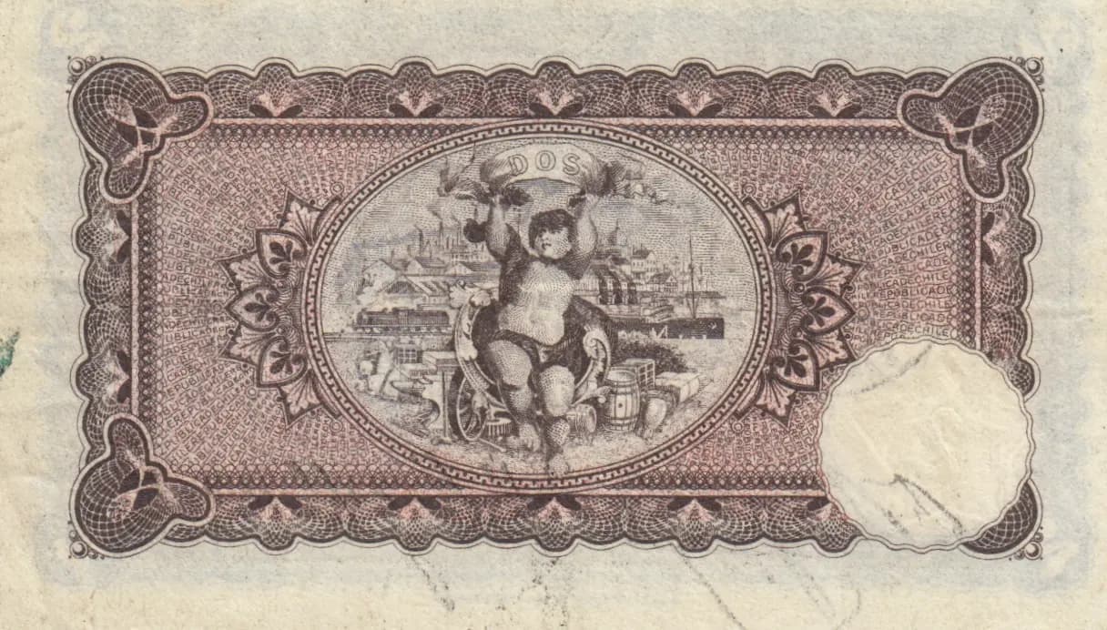 2 pesos 1922 from Chile, P-58 (1922) — image 2