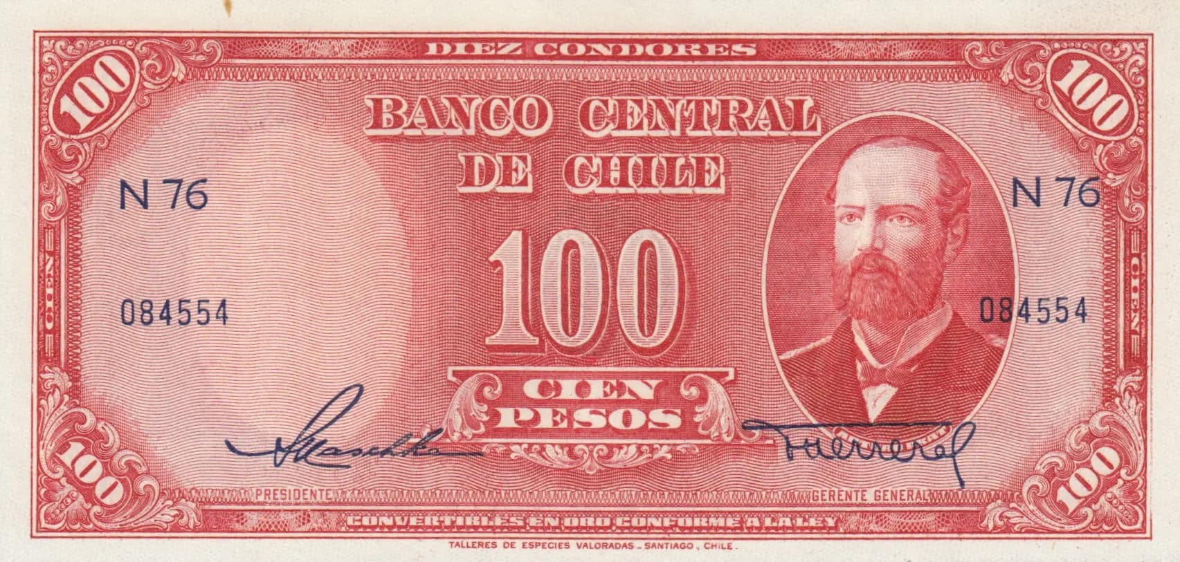 100 pesos= 10 condores 1947 from Chile, P-114 (1947) — image 1