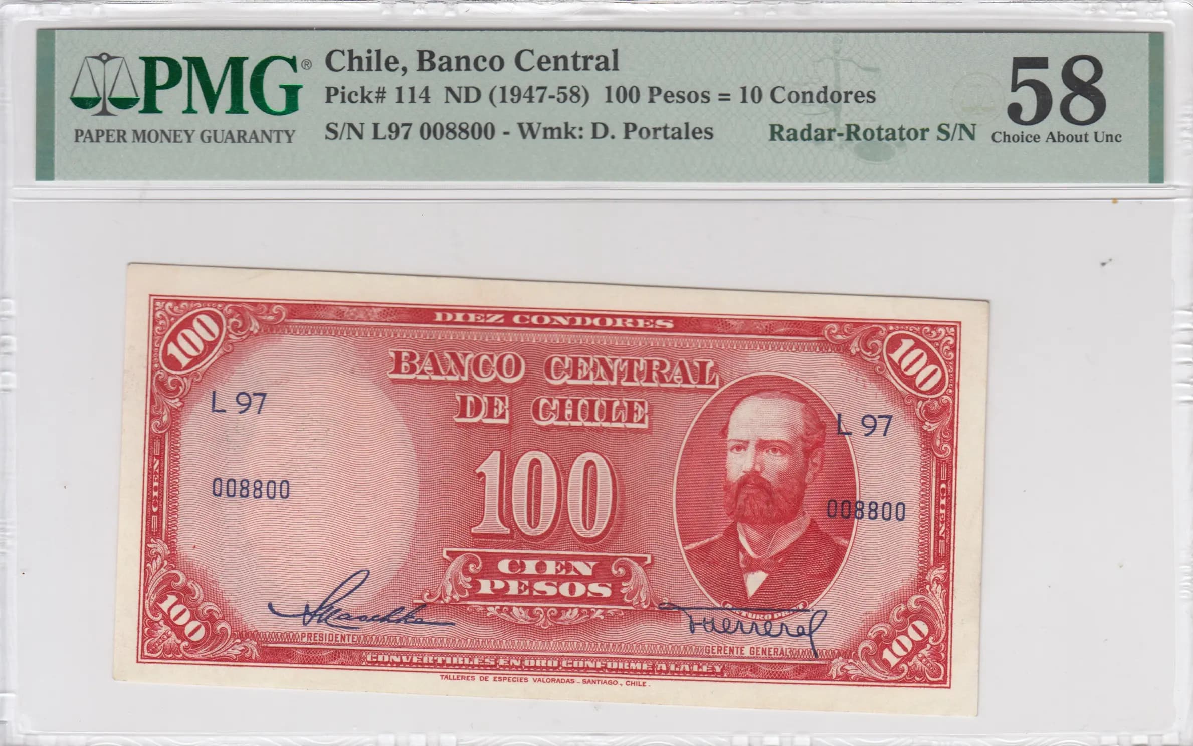 100 pesos= 10 condores 1947 from Chile, P-114
