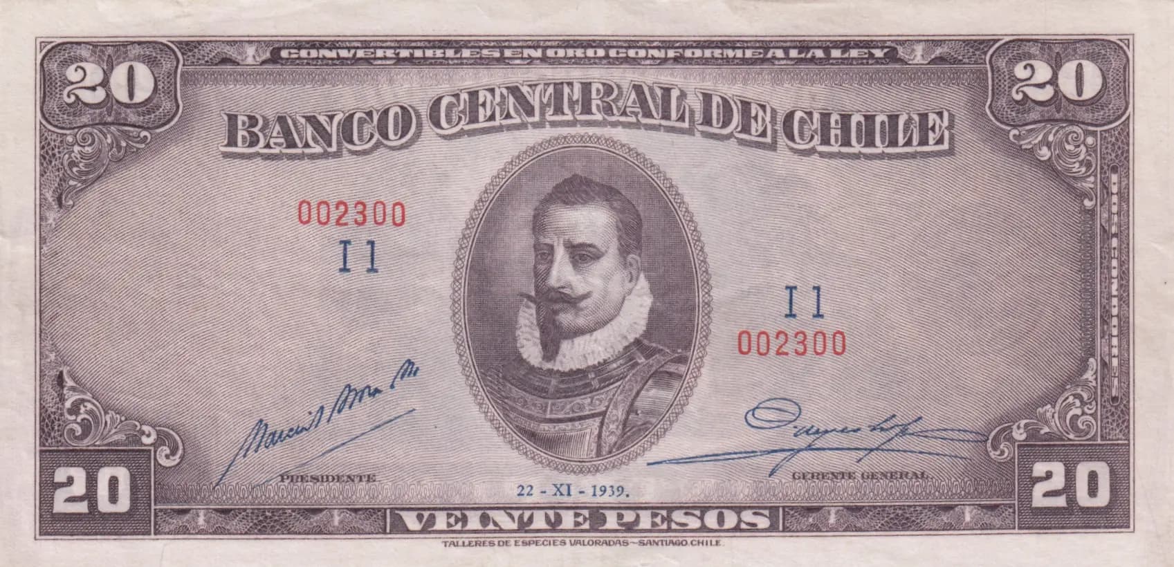 20 pesos 1939 from Chile, P-93a (1939) — image 1
