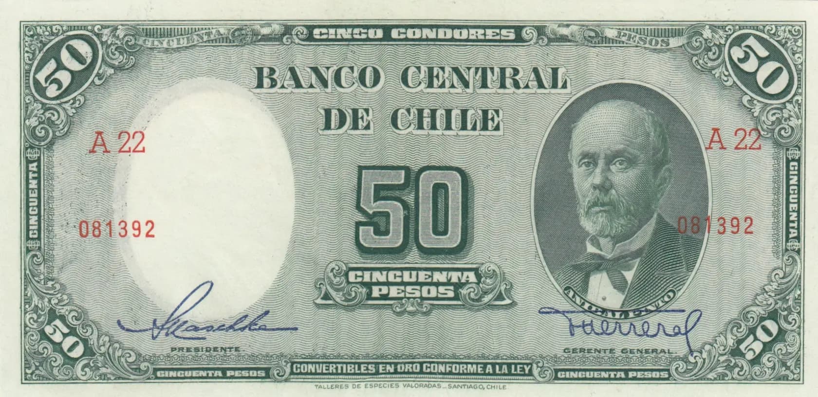 50 pesos 1947 from Chile, P-112 (1947) — image 1