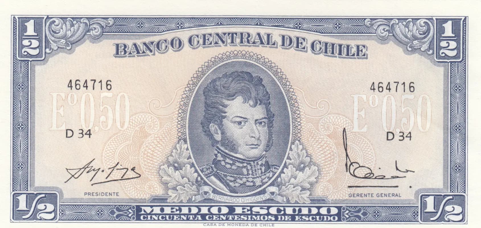 1/2 escudos 1962 from Chile, P-134A (1962) — image 1