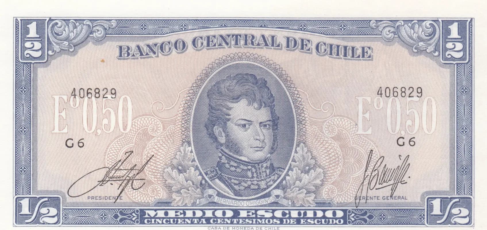 1/2 escudos 1962 from Chile, P-134A