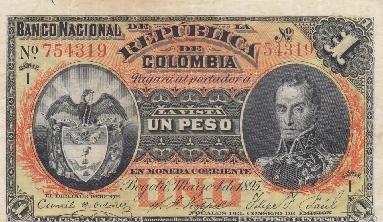 1 peso 1895 from Colombia, P-234a (1895) — image 1