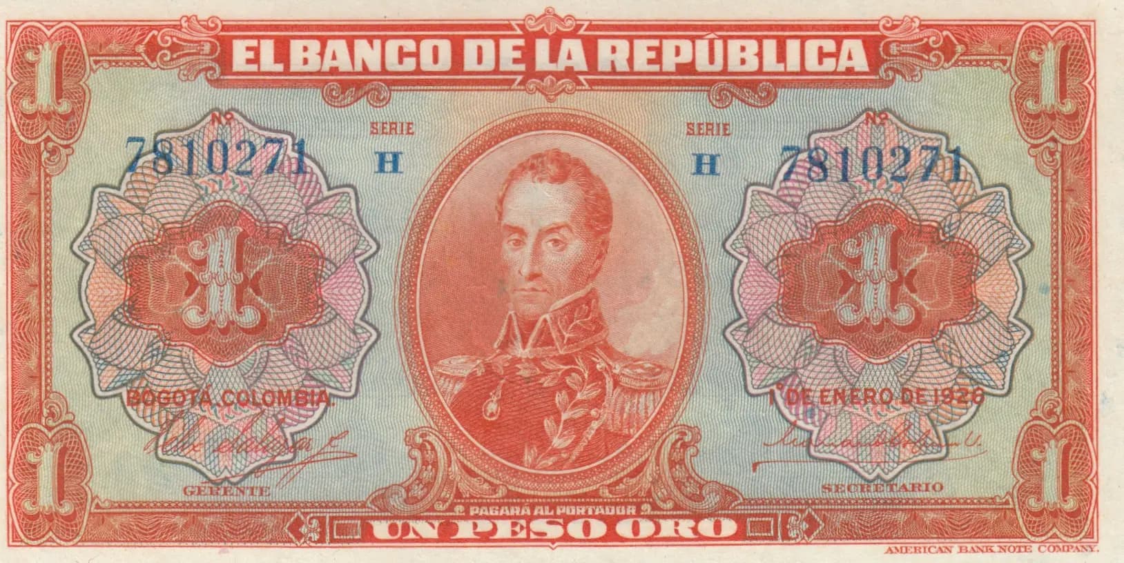 1 peso 1926 from Colombia, P-371 (1926) — image 1