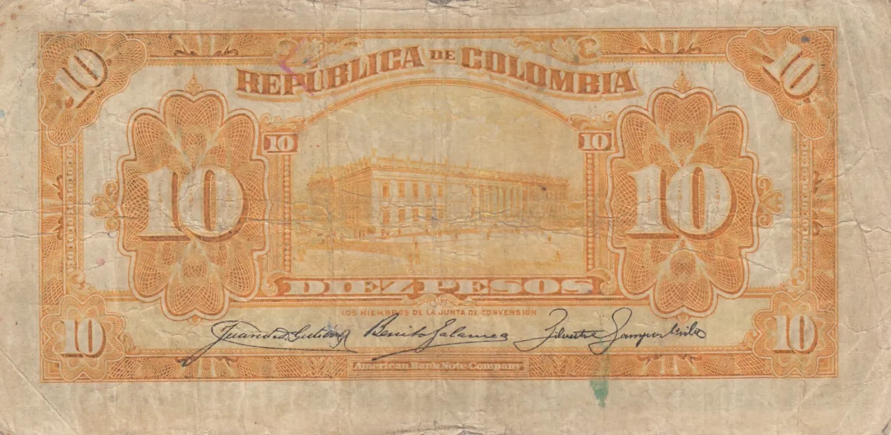 10 pesos 1915 from Colombia, P-324 (1915) — image 2