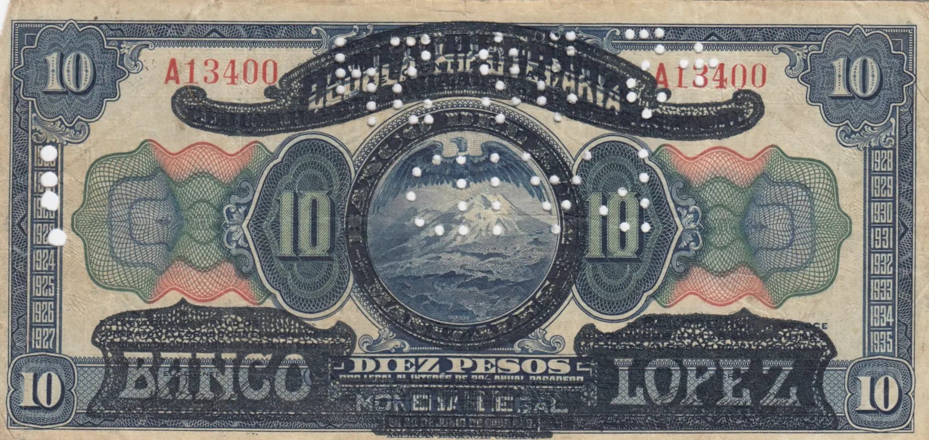 10 pesos 1919 from Colombia, P-S576 (1919) — image 1