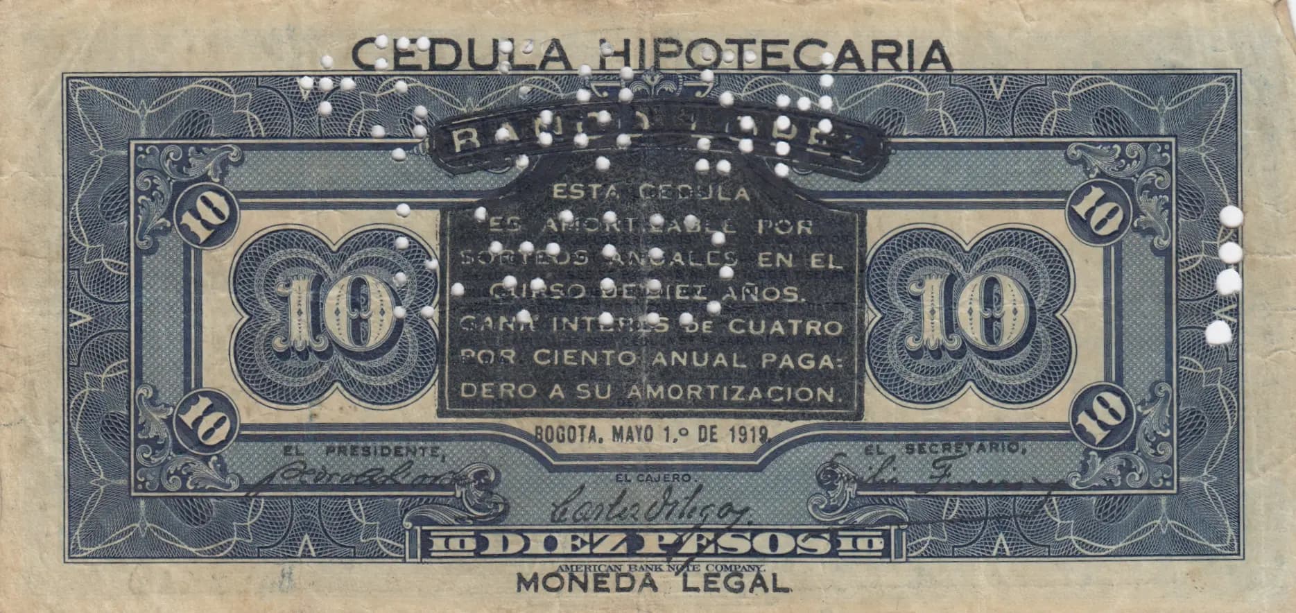 10 pesos 1919 from Colombia, P-S576 (1919) — image 2