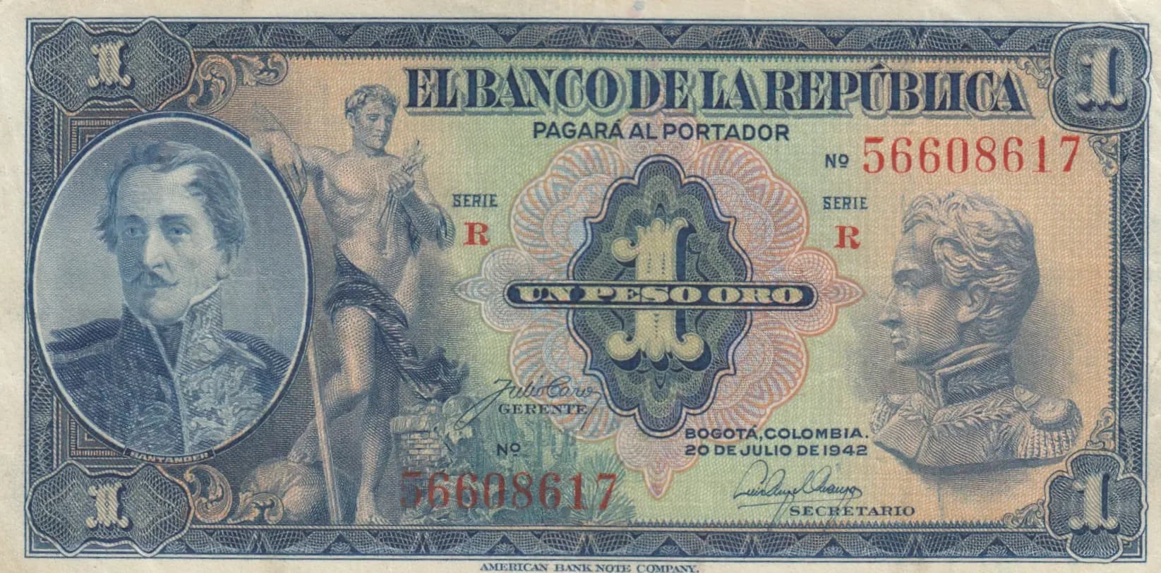 1 peso 1942 from Colombia, P-380c