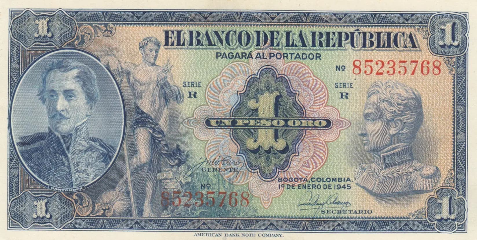 1 peso 1945 from Colombia, P-380d