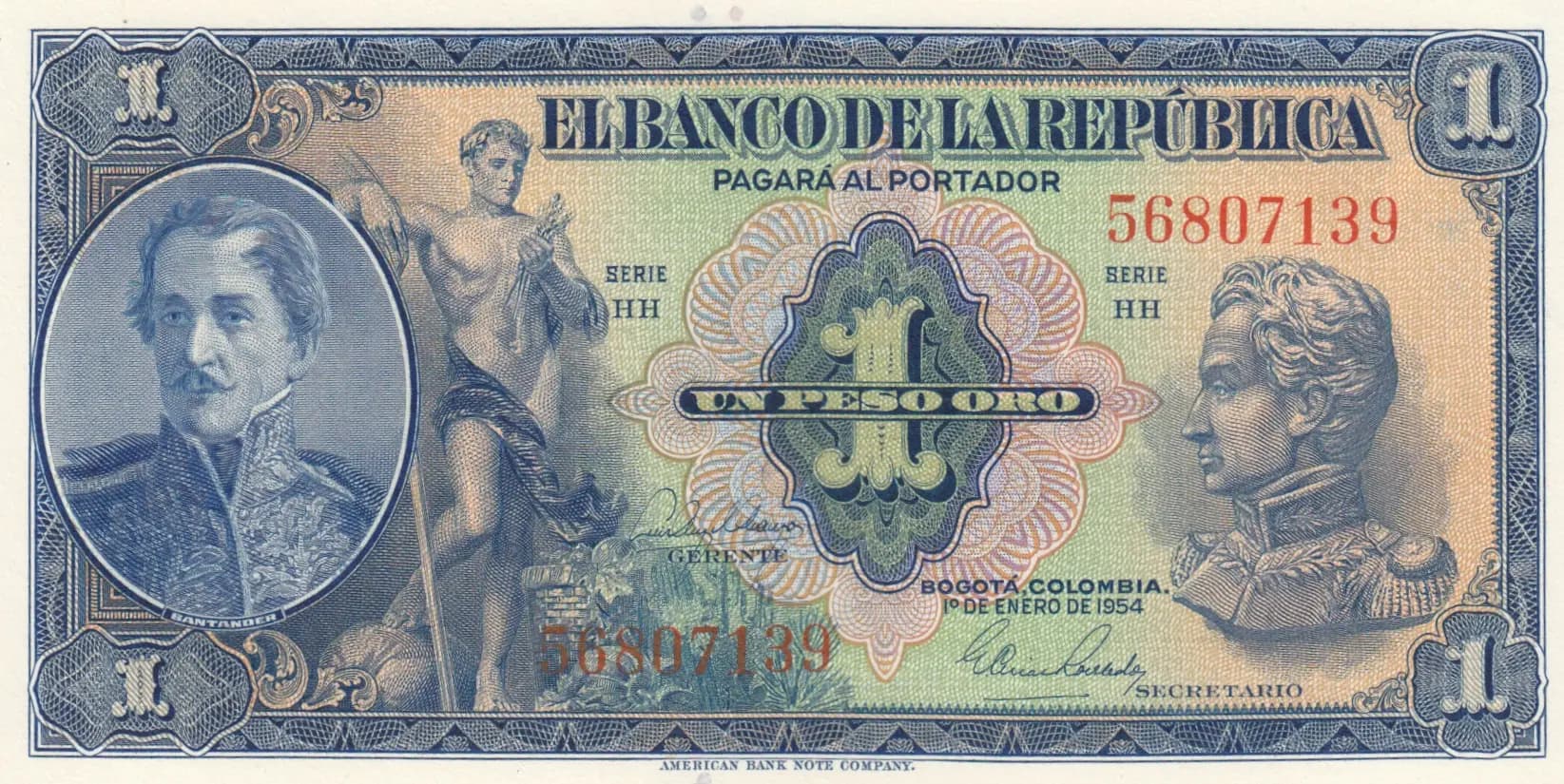 1 peso 1954 from Colombia, P-380g (1954) — image 1