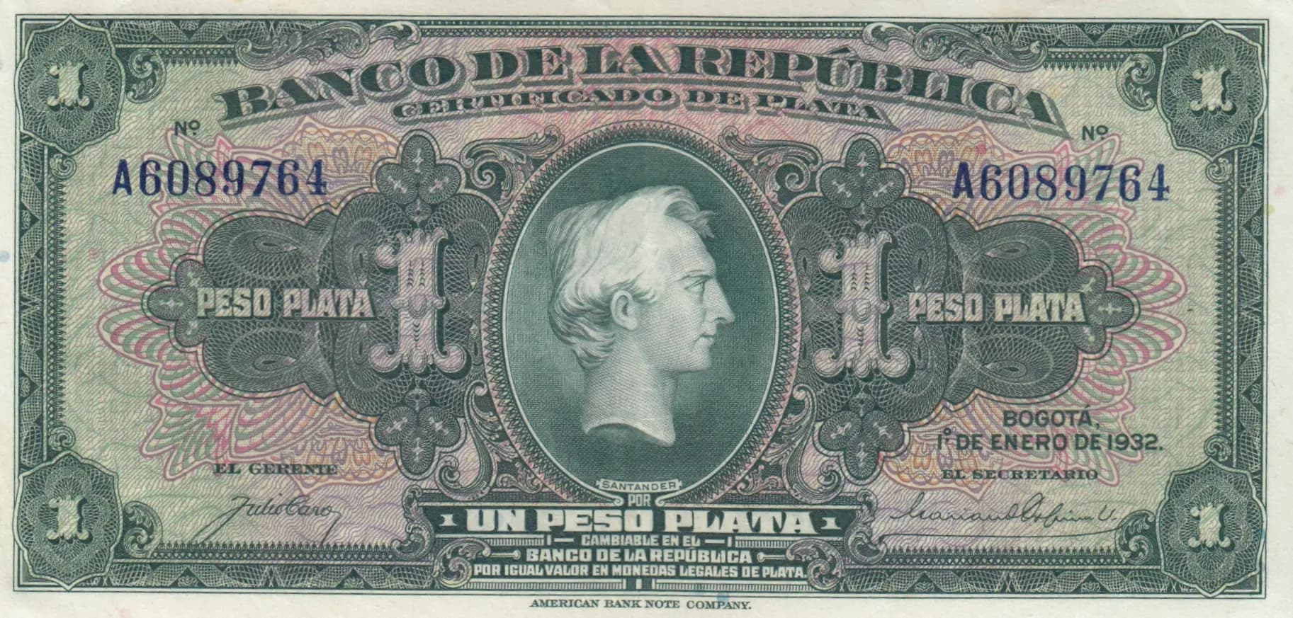 1 peso 1932 from Colombia, P-382 (1932) — image 1