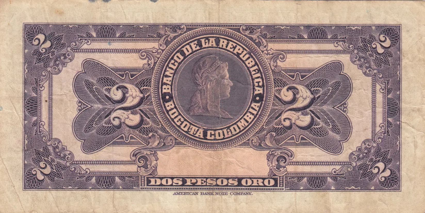 2 pesos 1942 from Colombia, P-390a (1942) — image 2