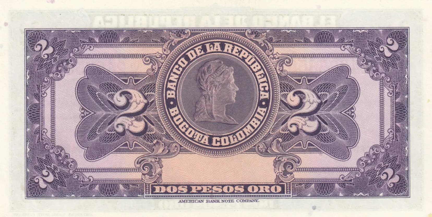 2 pesos 1947 from Colombia, P-390b (1947) — image 2