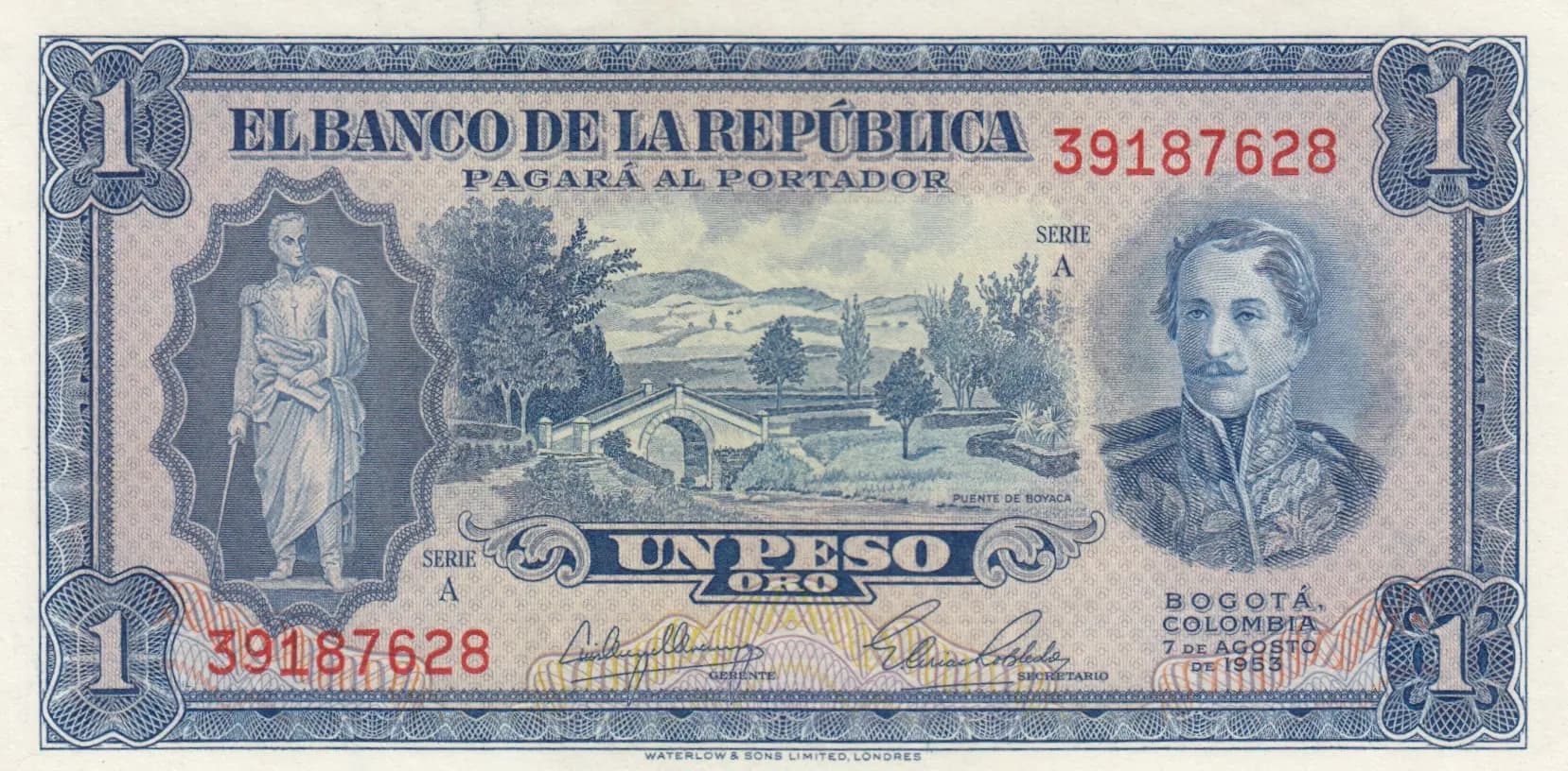 1 peso 1953 from Colombia, P-398 (1953) — image 1