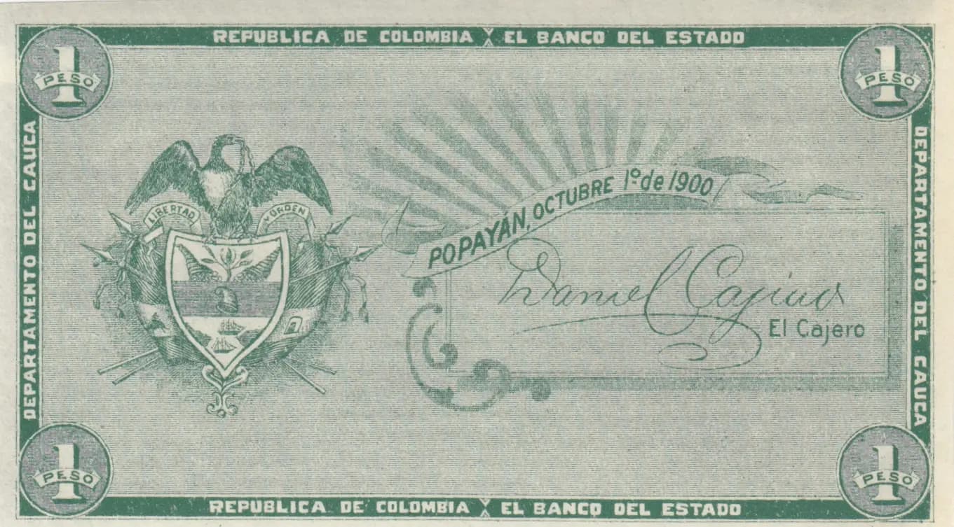 1 peso 1900 error from Colombia, P-S504d (1900) — image 2
