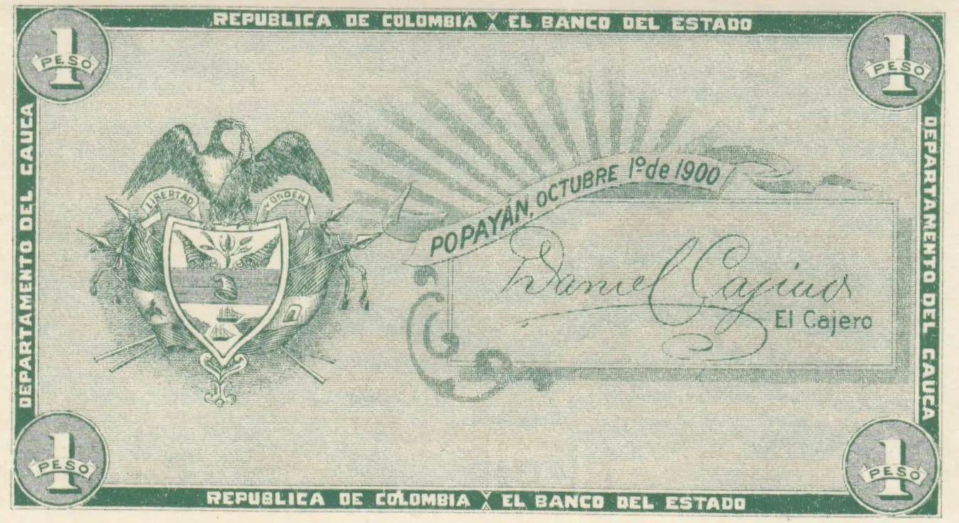 1 peso 1900 from Colombia, P-S504e (1900) — image 2