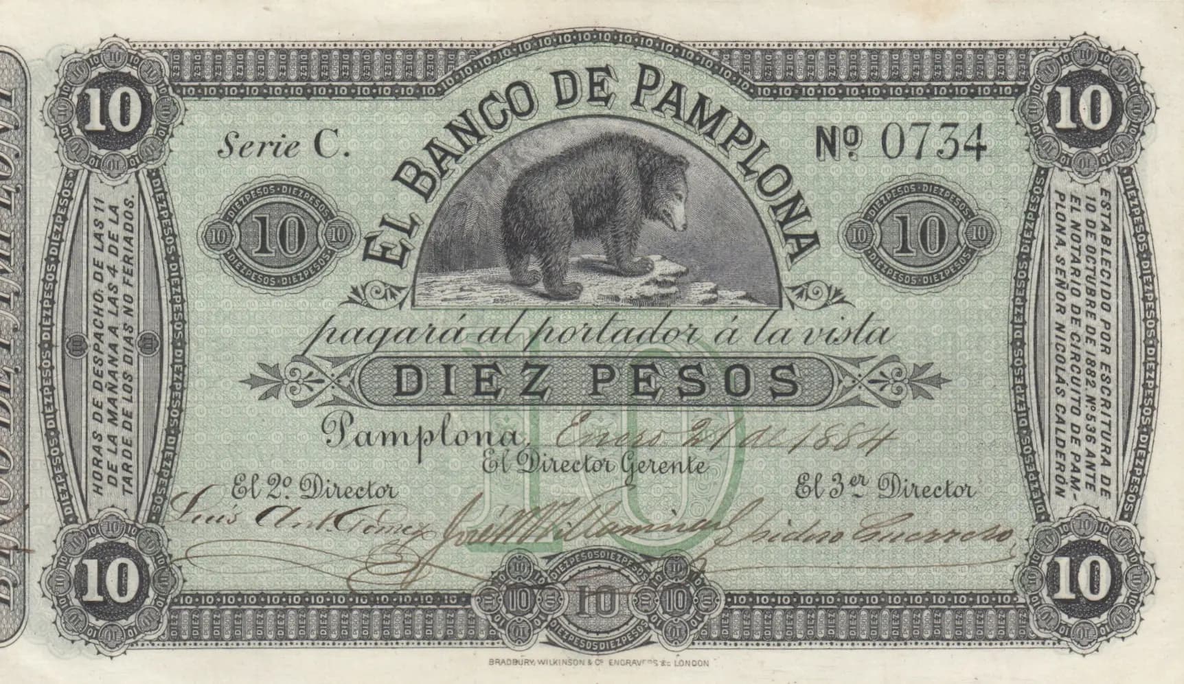 10 pesos 1884 from Colombia, P-S713