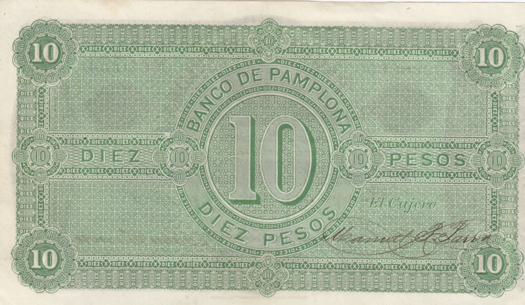 10 pesos 1884 from Colombia, P-S713 (1884) — image 2