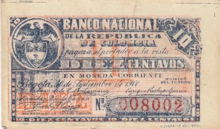 10 centavos 1900 from Colombia, P-263 (1900) — image 1