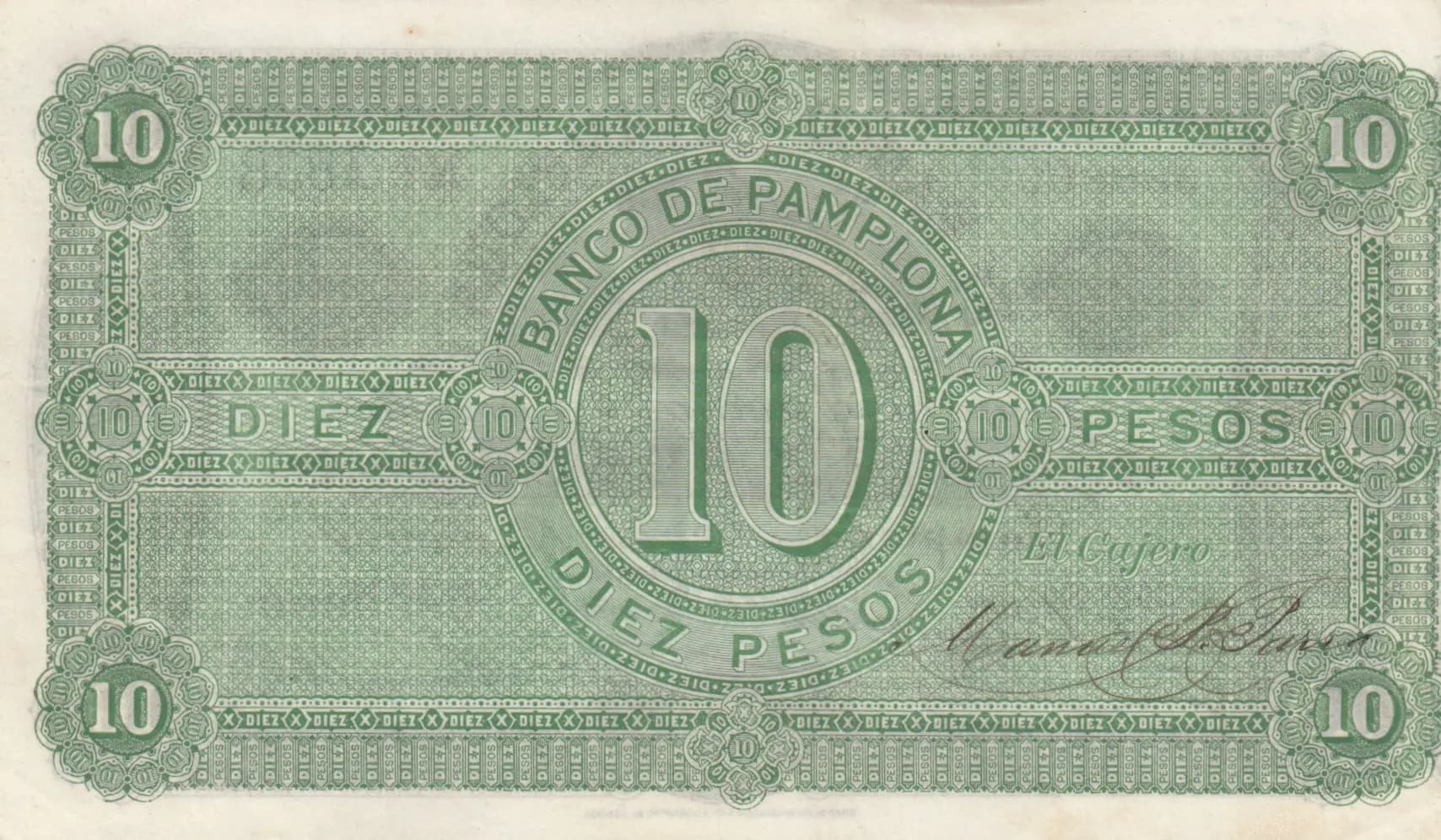 10 pesos 1884 from Colombia, P-S713 (1884) — image 2