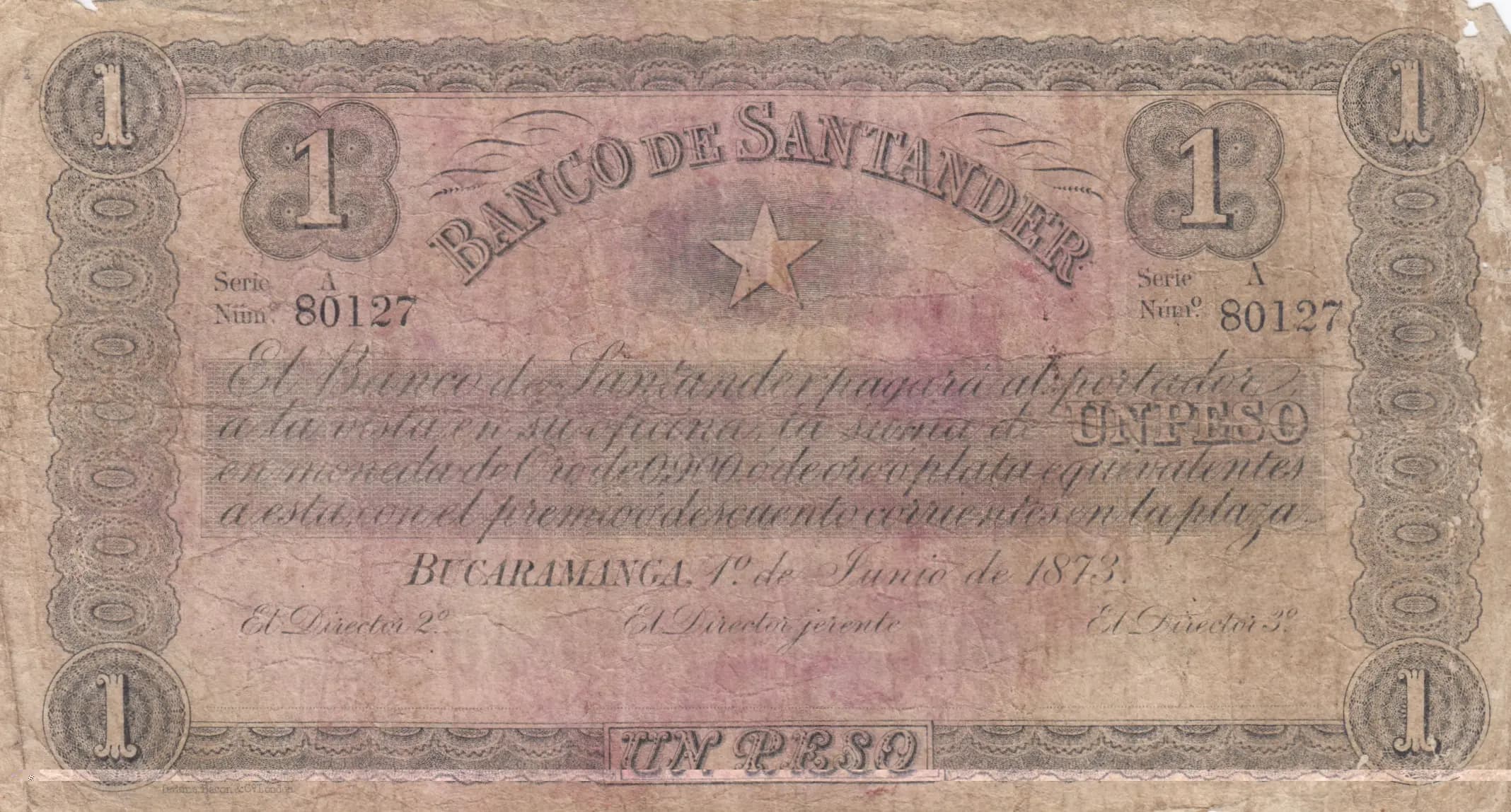 1 peso 1873 from Colombia, P-S831 (1873) — image 1