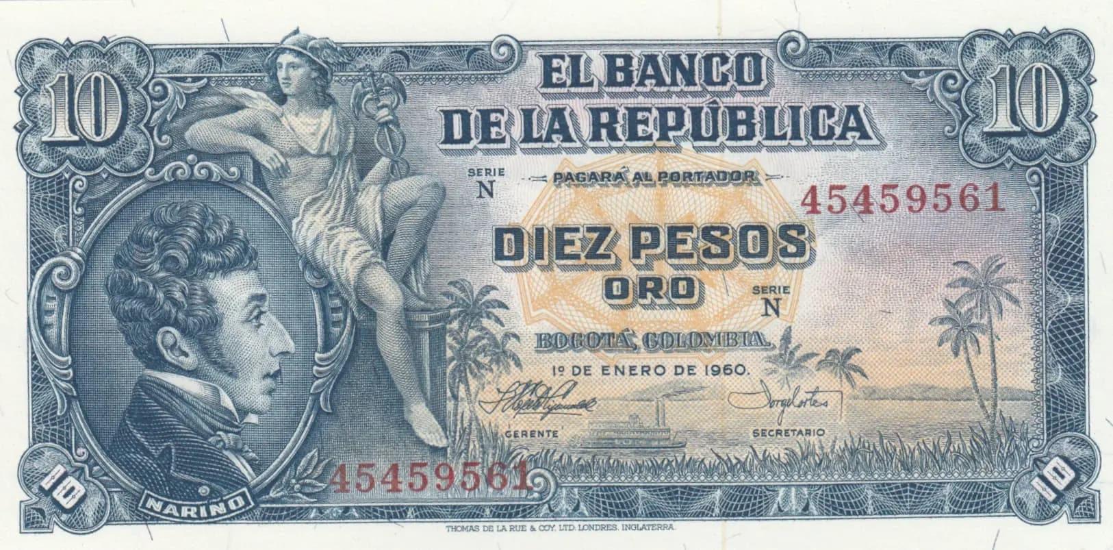 10 pesos 1960 from Colombia, P-400b (1960) — image 1