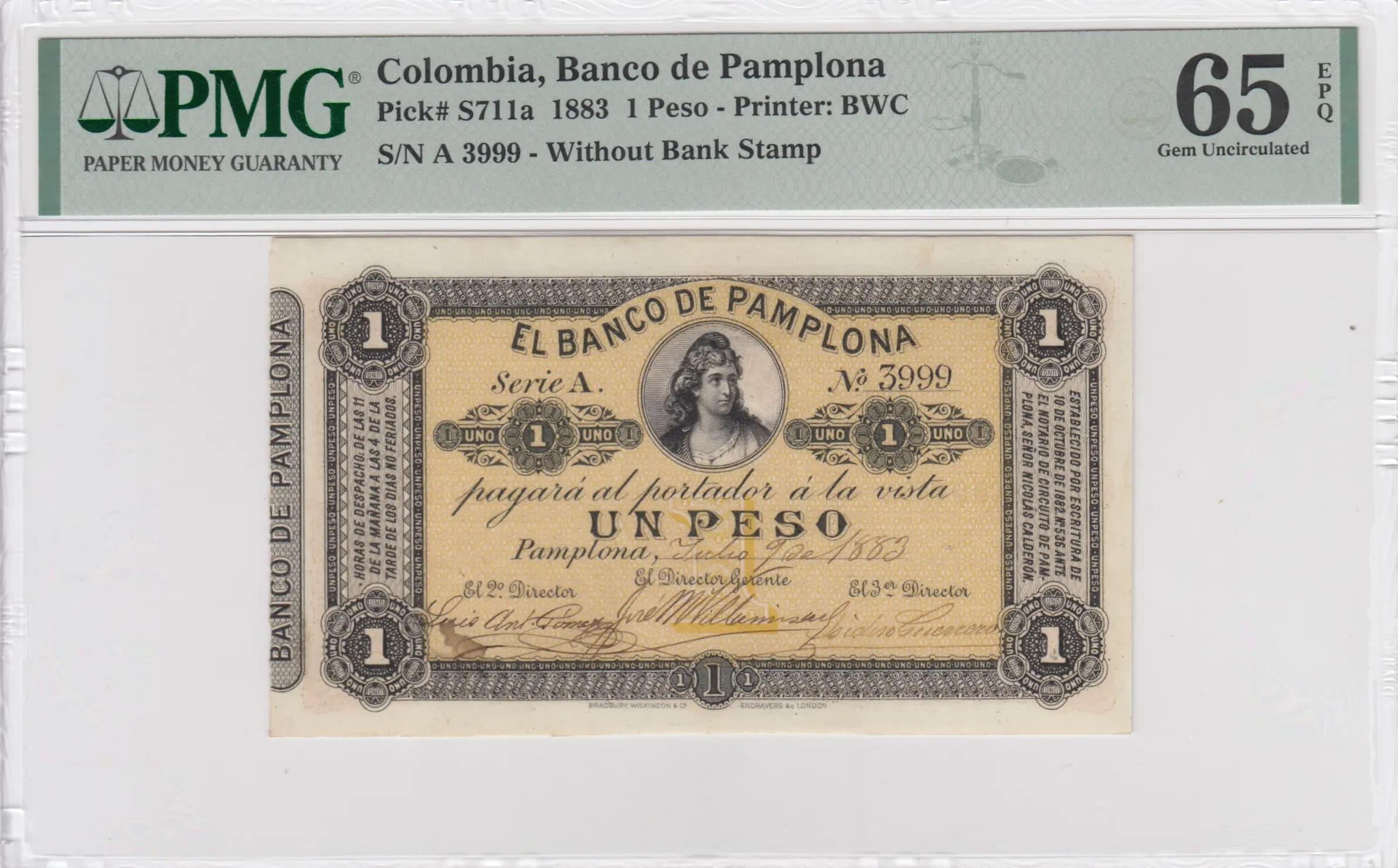 1 peso 1883 from Colombia, P-S711a (1883) — image 1