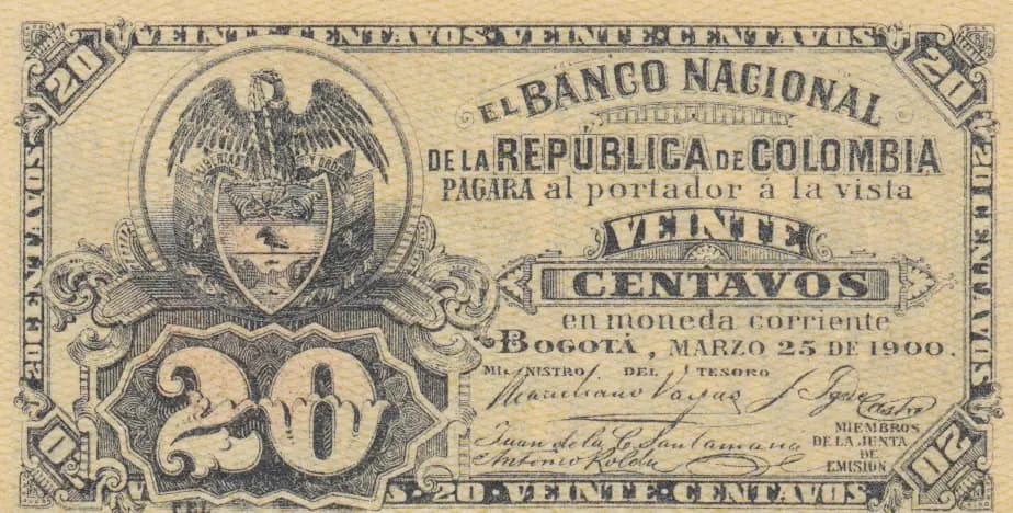 20 centavos 1900 from Colombia, P-264