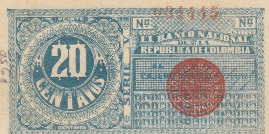20 centavos 1900 from Colombia, P-264 (1900) — image 2