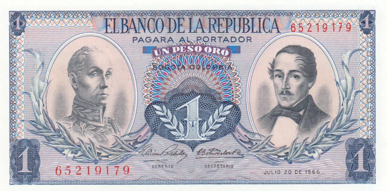 1 peso 1966 from Colombia, P-404c