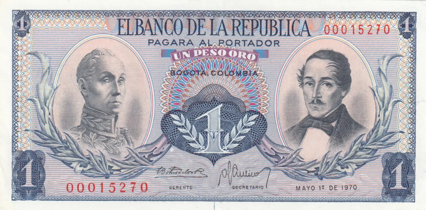 1 peso 1970 from Colombia, P-404e (1970) — image 1