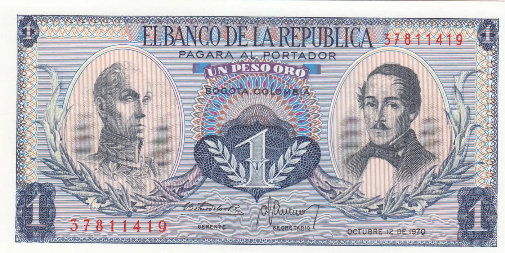 1 peso 1970 from Colombia, P-404e (1970) — image 1