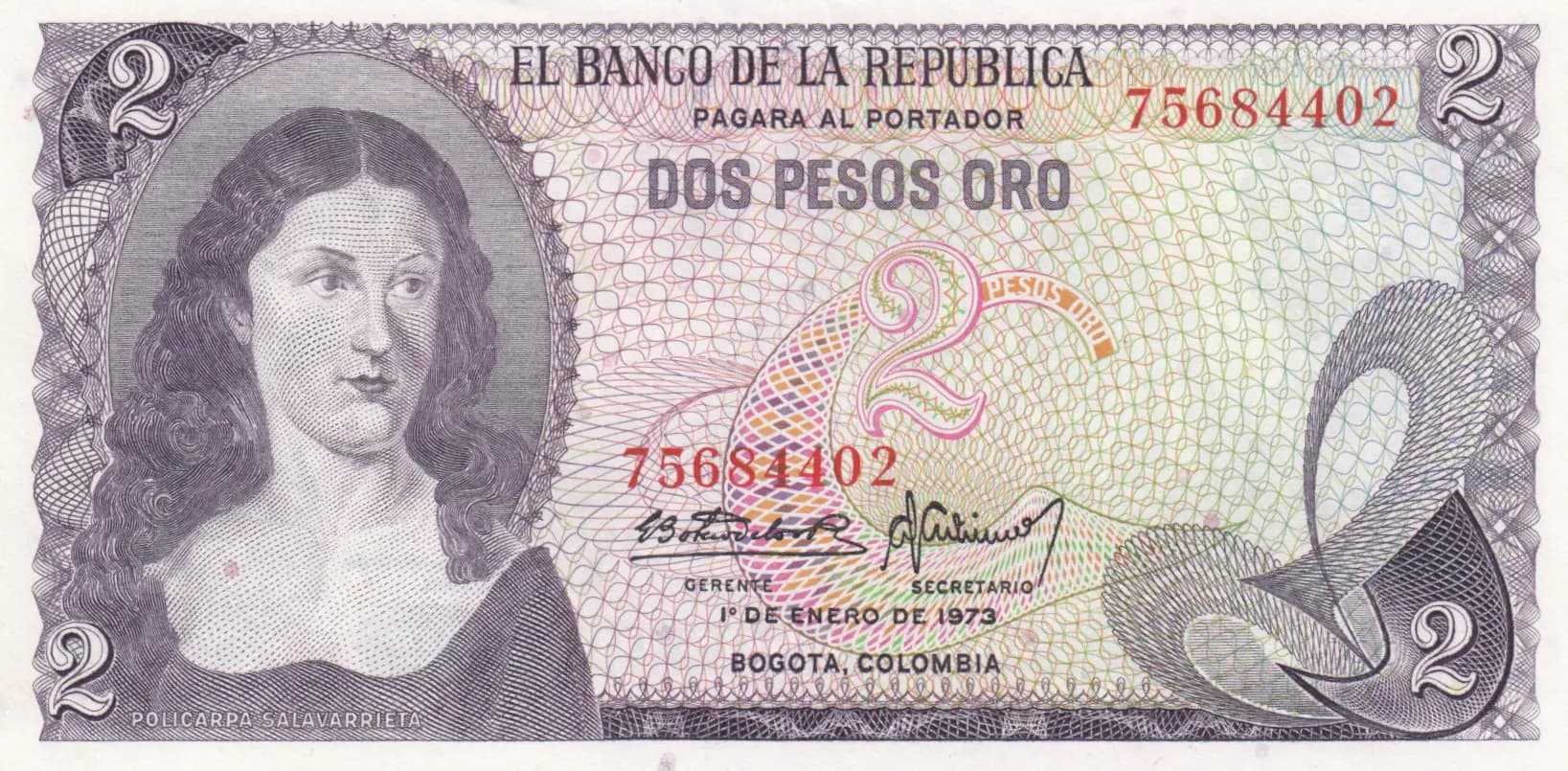 2 pesos 1973 from Colombia, P-413a (1973) — image 1