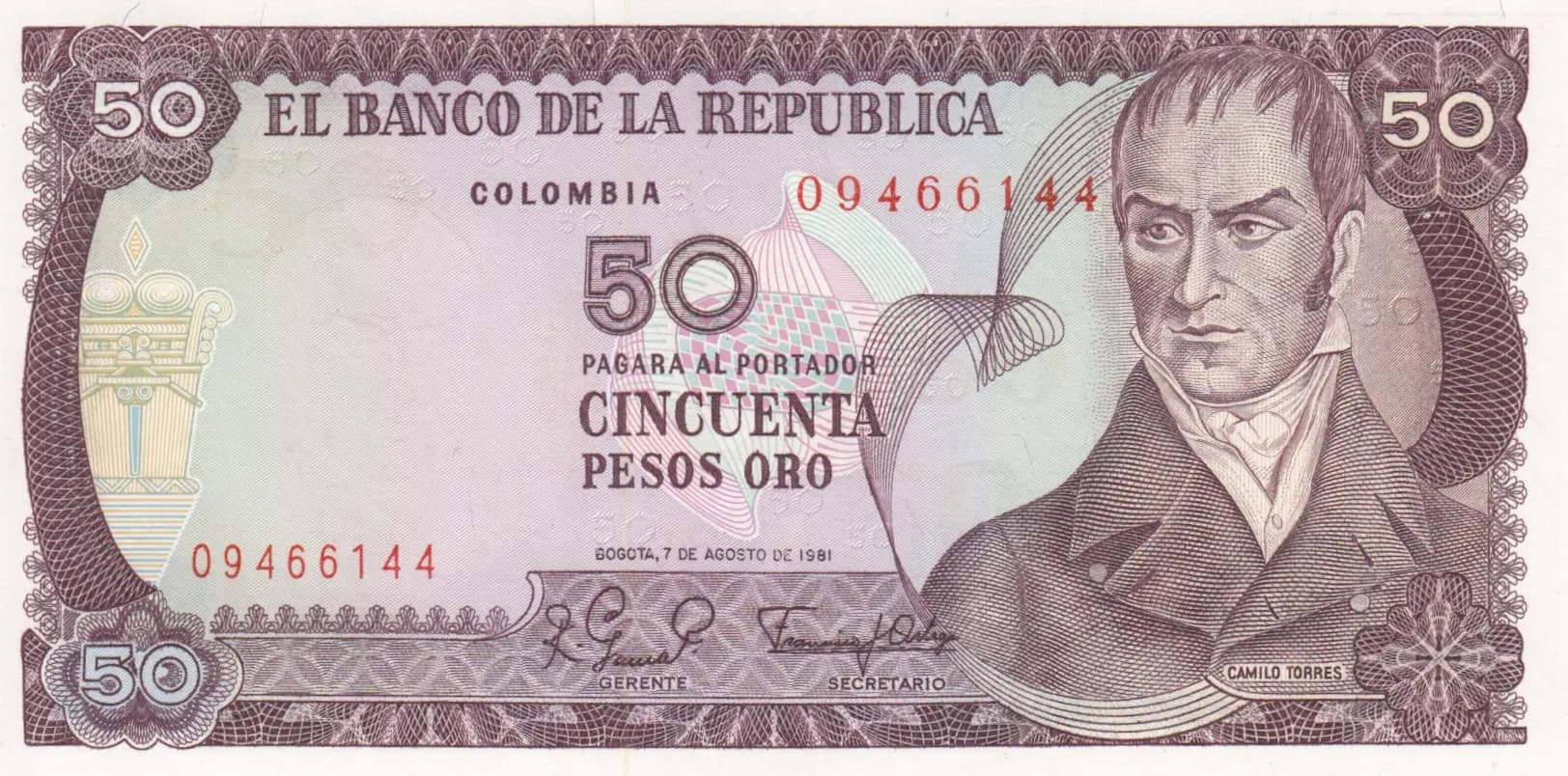 50 pesos 1991 from Colombia, P-422a (1991) — image 1