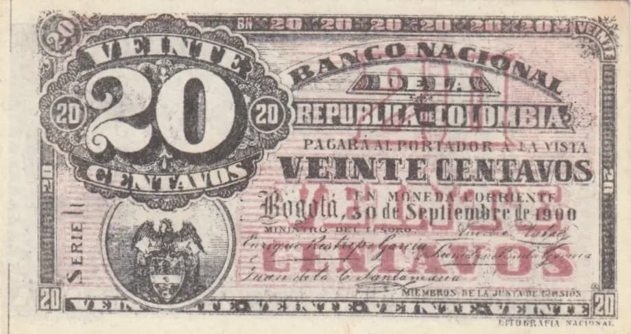 20 centavos 1900 from Colombia, P-265