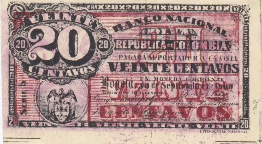 20 centavos 1900 from Colombia, P-265 (1900) — image 1