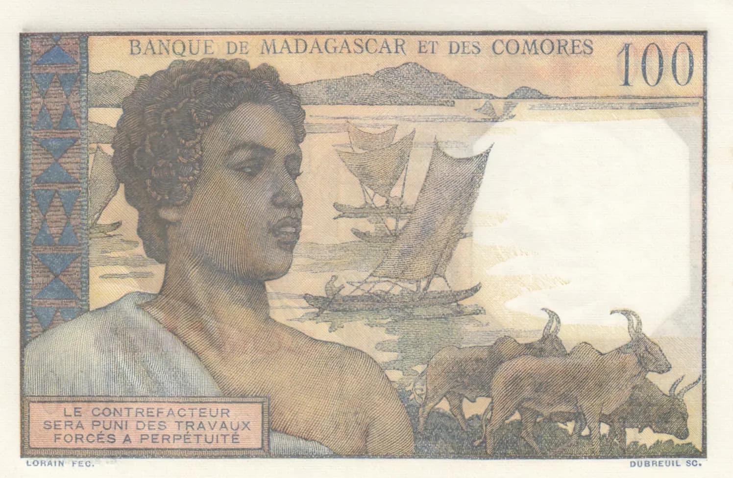 100 francs 1963 from Comoros, P-3b (1963) — image 2