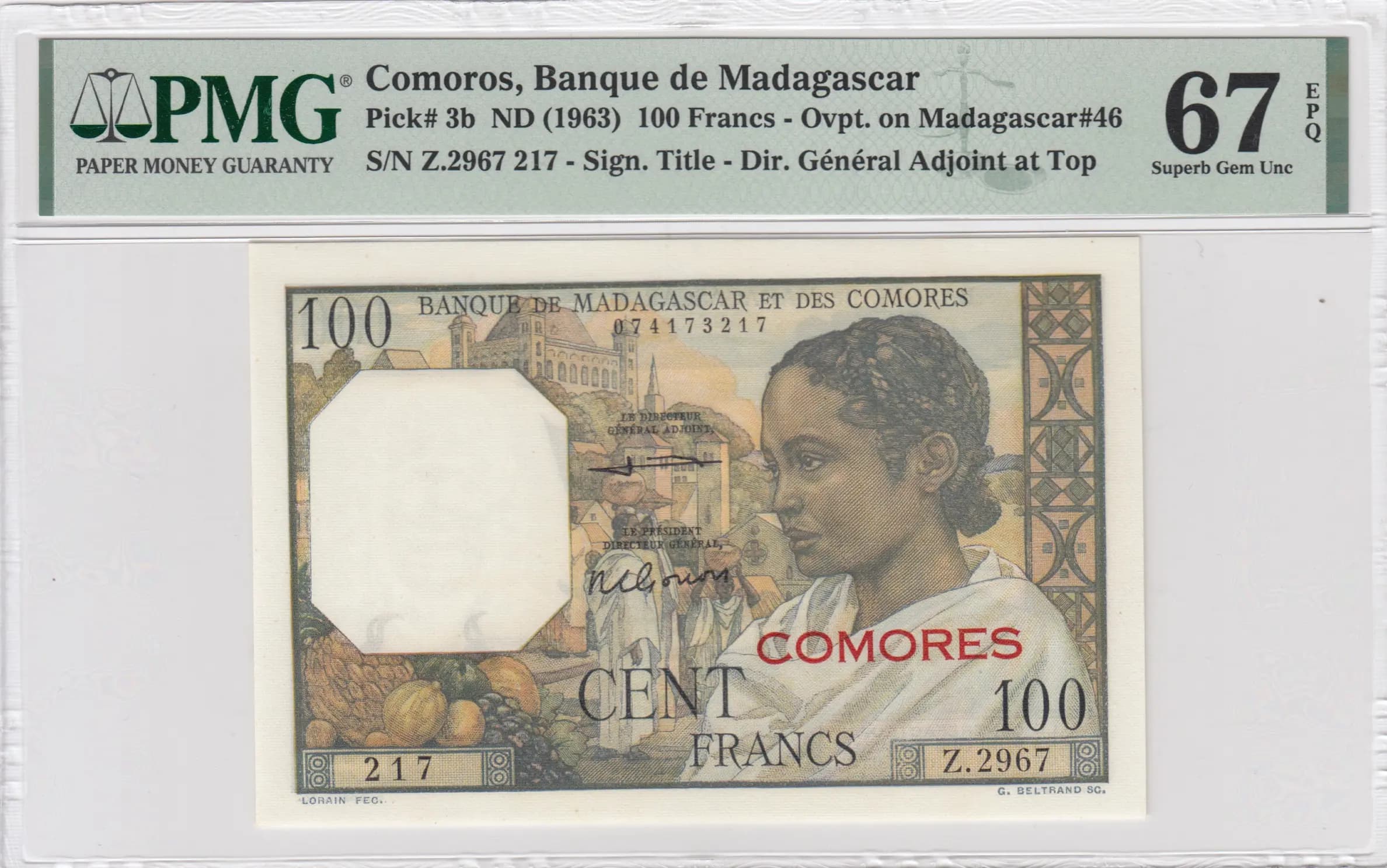 100 francs 1963 from Comoros, P-3b