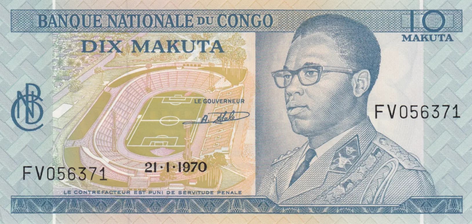 10 makuta 1970 from Congo Democratic Republic, P-9