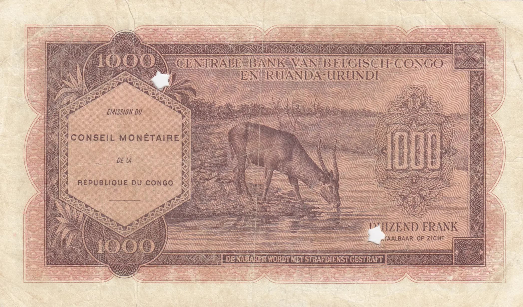1000 francs 1962 from Congo Democratic Republic, P-2 (1962) — image 2