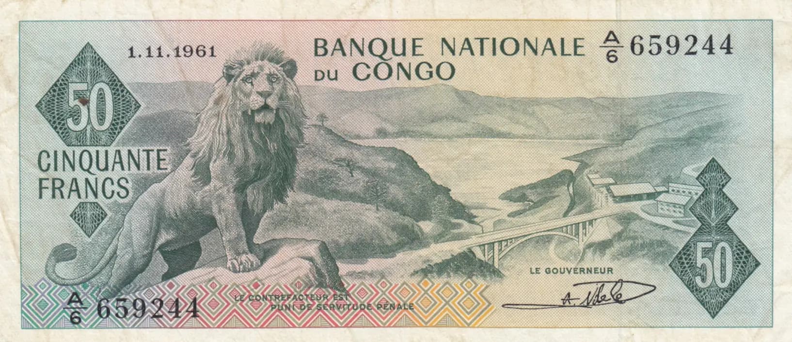 50 francs 1961 from Congo Democratic Republic, P-5