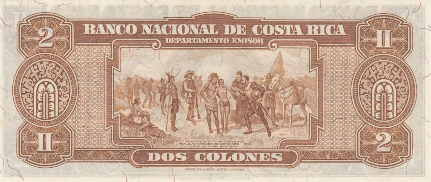 2 colones 1942 from Costa Rica, P-201c (1942) — image 2
