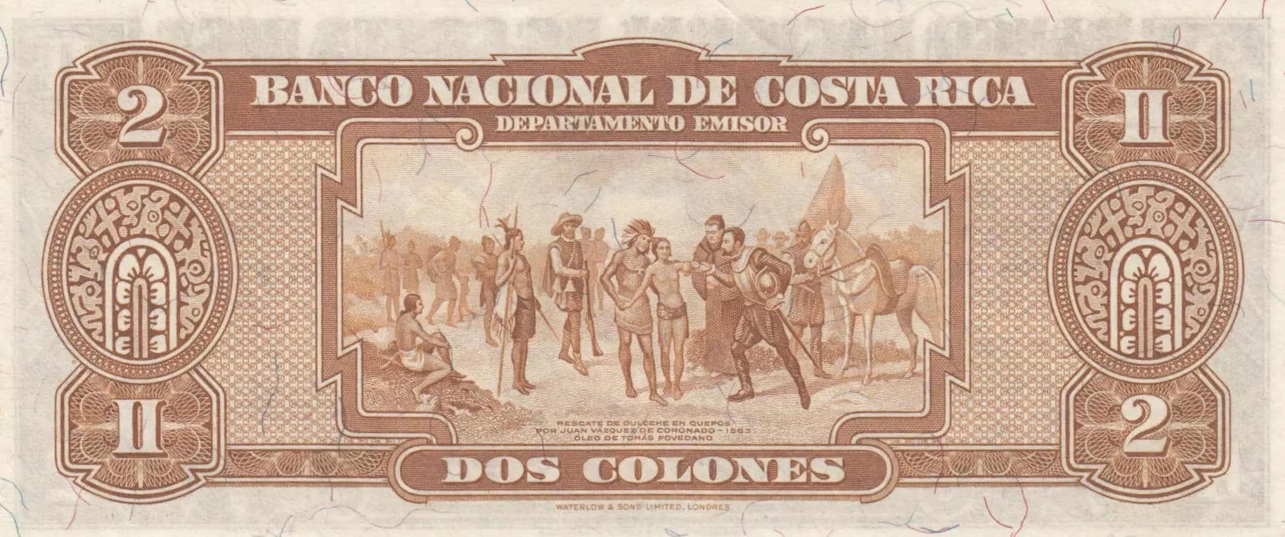 2 colones 1943 from Costa Rica, P-201a (1943) — image 2