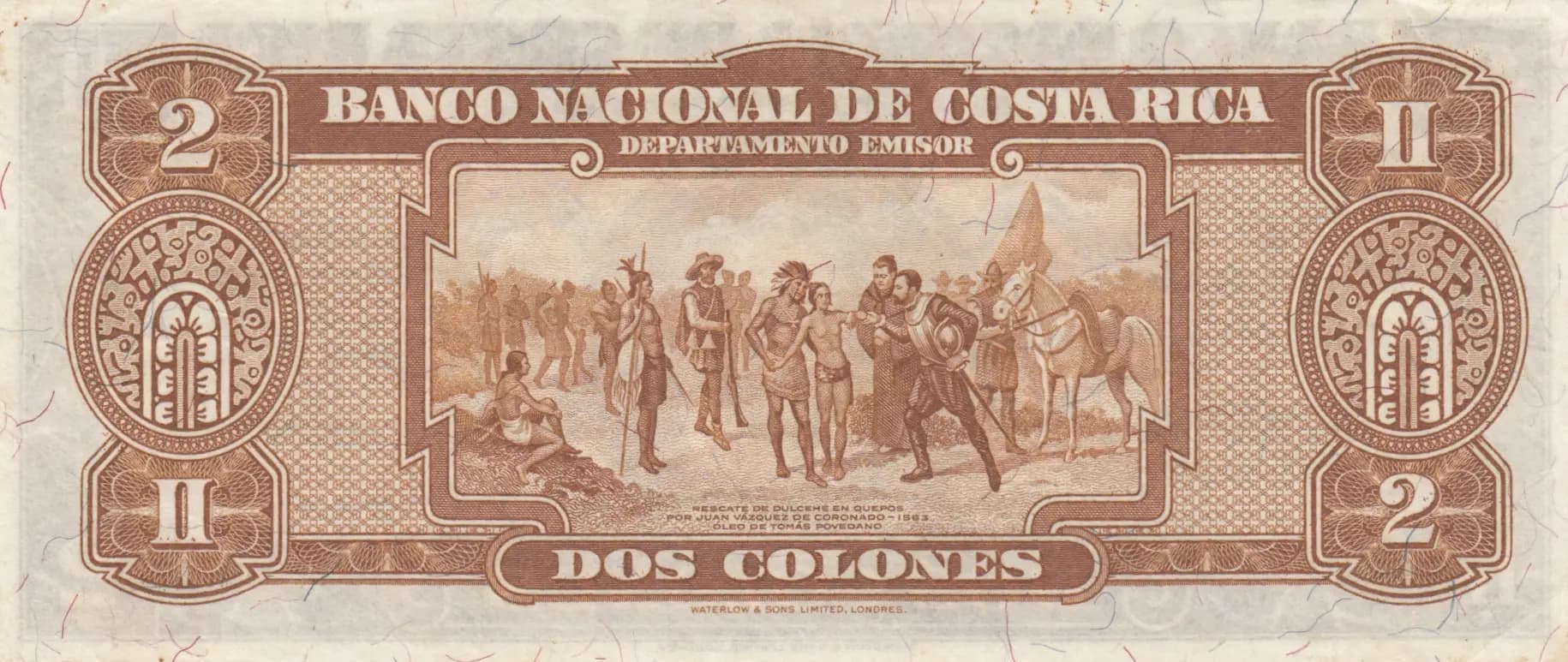 2 colones 1945 from Costa Rica, P-201d (1945) — image 2