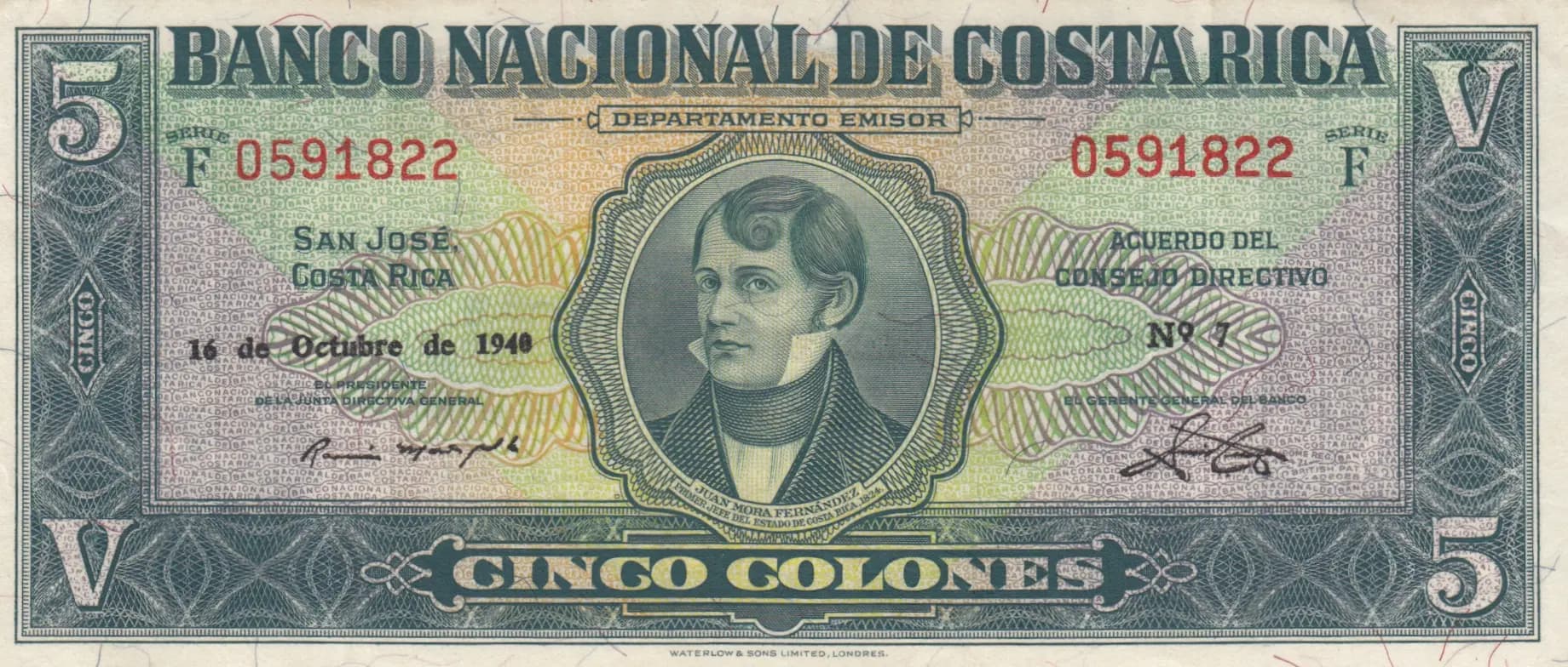 5 colones 1940 from Costa Rica, P-204