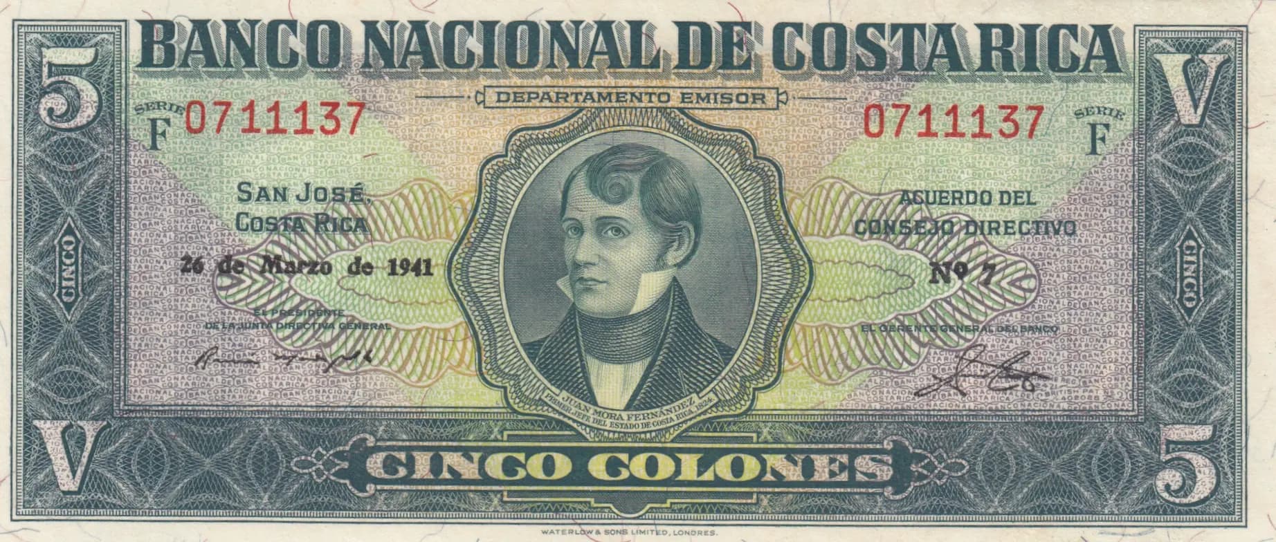 5 colones 1941 from Costa Rica, P-204