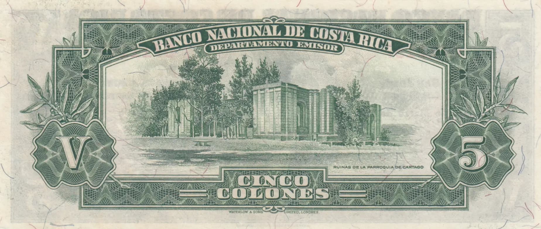 5 colones 1941 from Costa Rica, P-204 (1941) — image 2