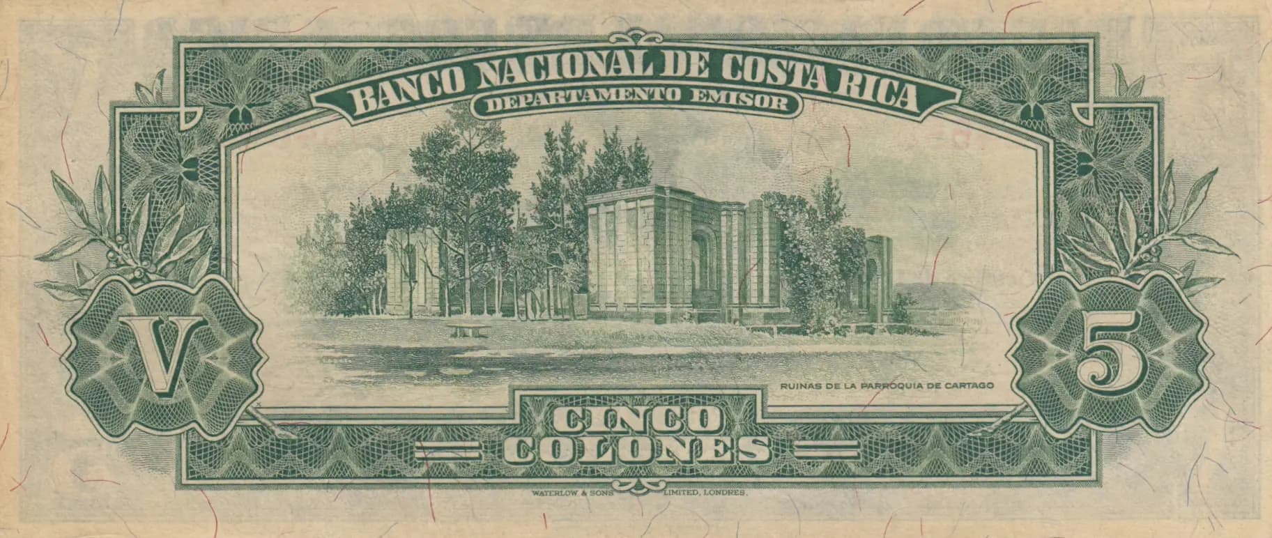 5 colones 1942 from Costa Rica, P-204 (1942) — image 2